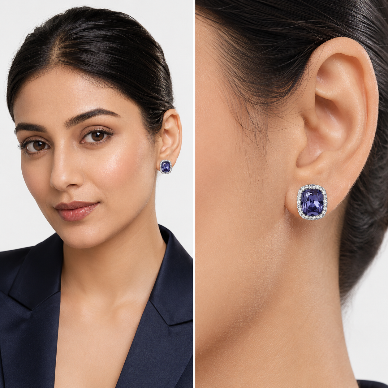Halo Cushion-Cut Stud Earrings - Amethyst