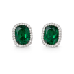 Halo Cushion-Cut Stud Earrings - Emerald Green