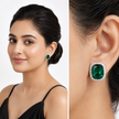 Halo Cushion-Cut Stud Earrings - Emerald Green