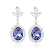 Oval Halo Drop Earrings with Leaf Cluster Top - Amethyst
