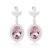 Oval Halo Drop Earrings with Leaf Cluster Top - Rose pink