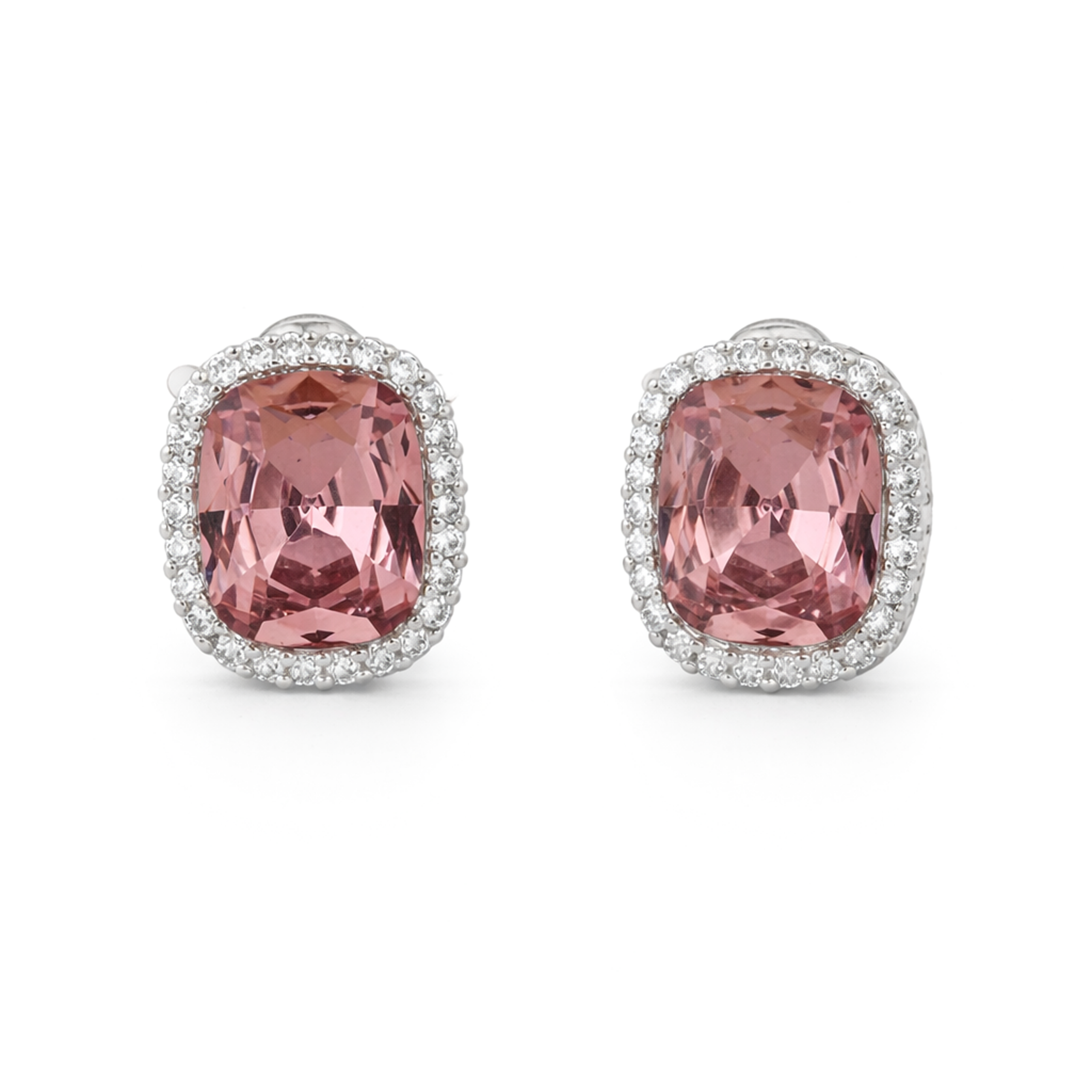 Halo Cushion-Cut Stud Earrings - Rose pink