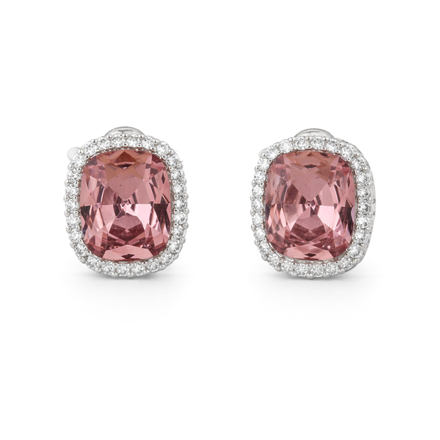 Halo Cushion-Cut Stud Earrings - Rose pink