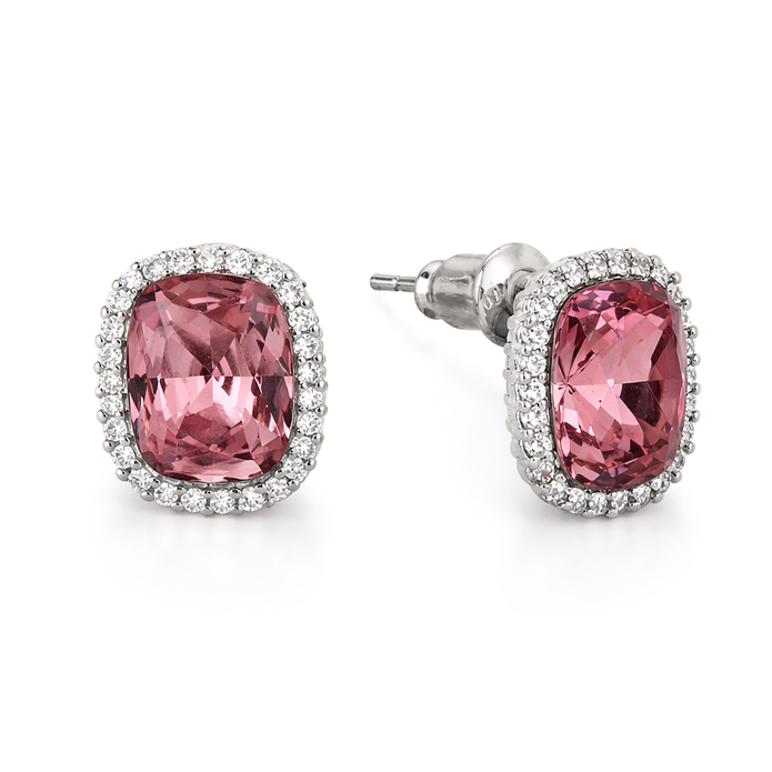 Halo Cushion-Cut Stud Earrings - Rose pink