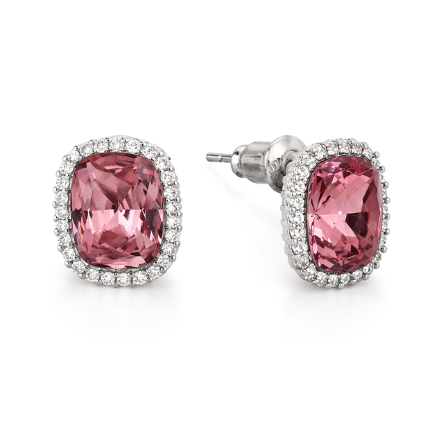 Halo Cushion-Cut Stud Earrings - Rose pink