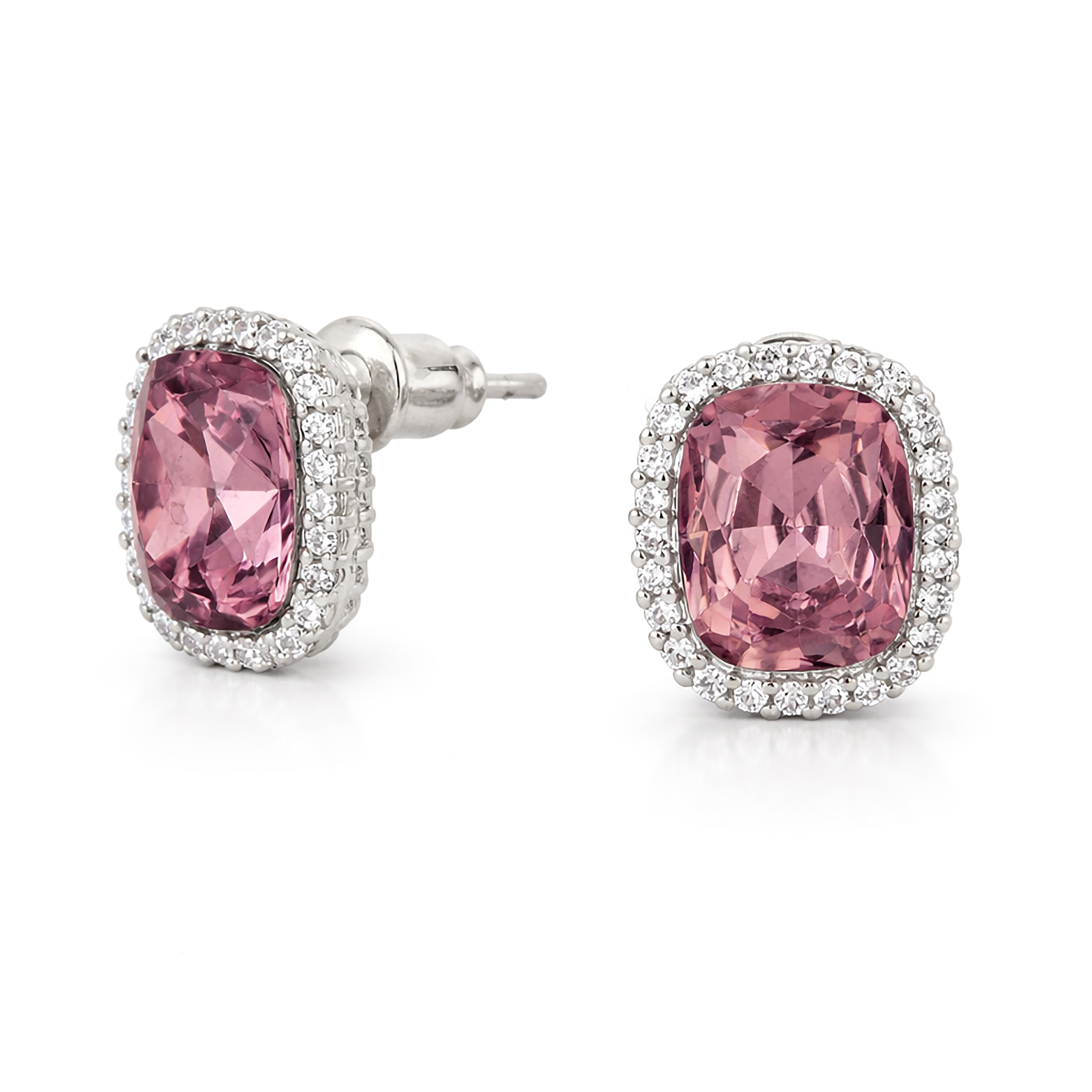 Halo Cushion-Cut Stud Earrings - Rose pink