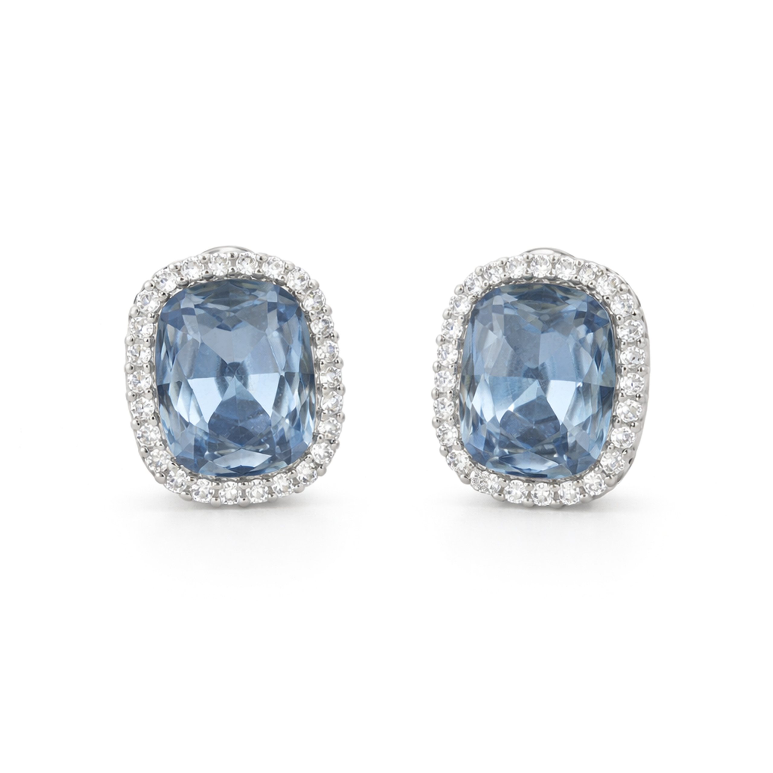 Halo Cushion-Cut Stud Earrings - Aqua Blue
