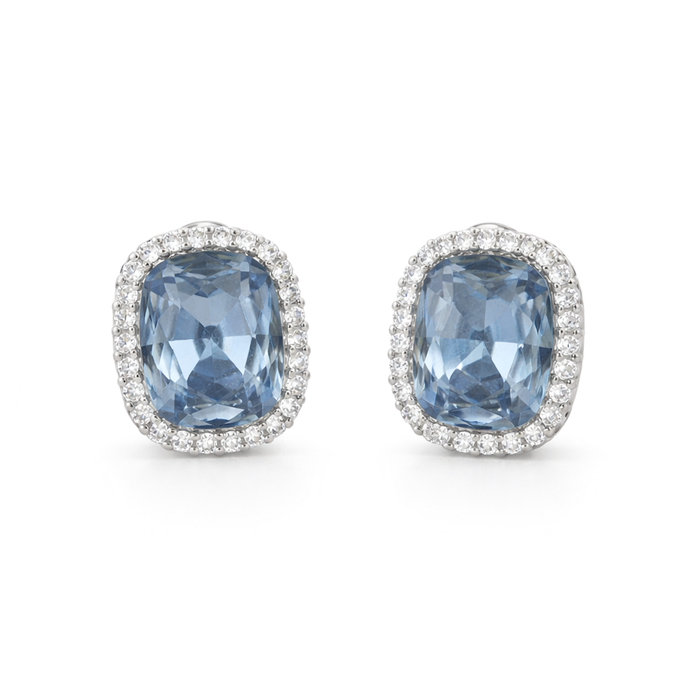 Halo Cushion-Cut Stud Earrings - Aqua Blue