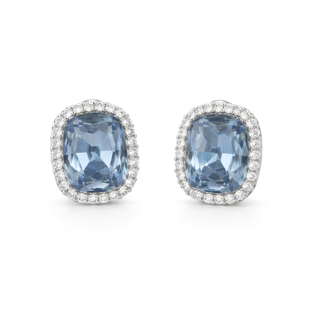 Halo Cushion-Cut Stud Earrings - Aqua Blue