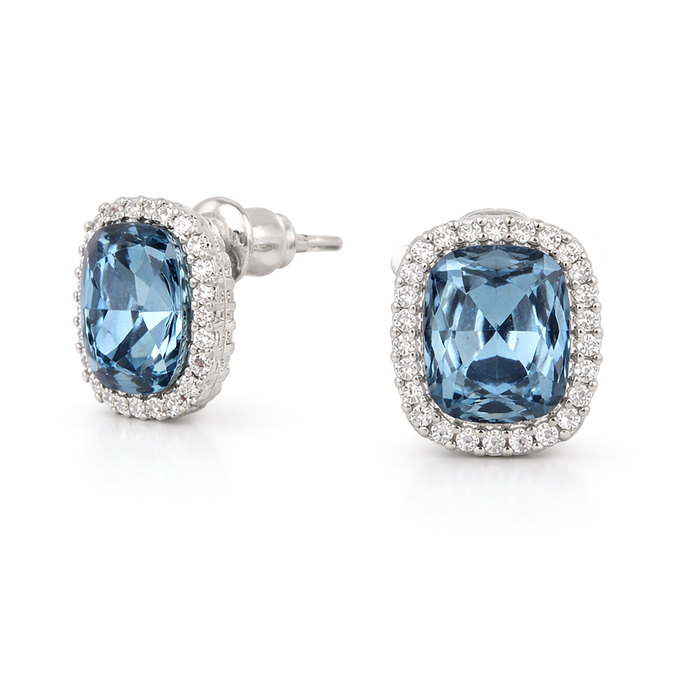 Halo Cushion-Cut Stud Earrings - Aqua Blue