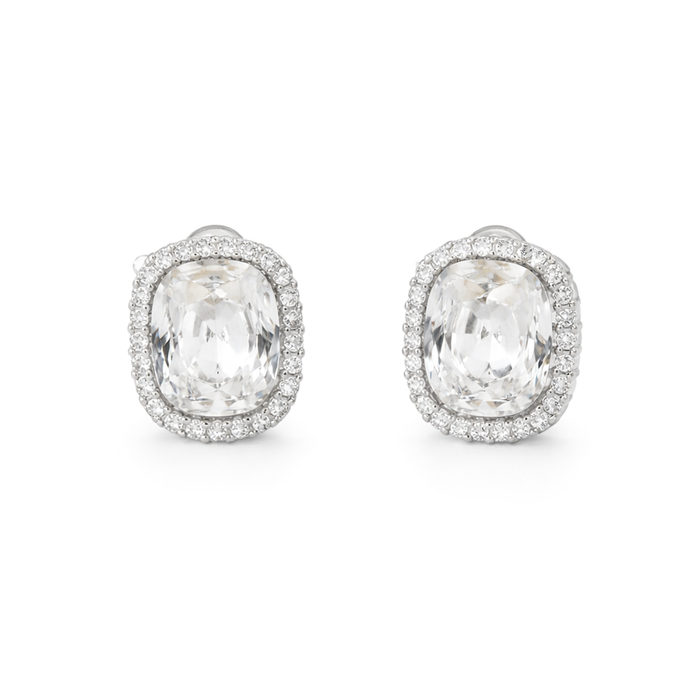 Halo Cushion-Cut Stud Earrings - Clear