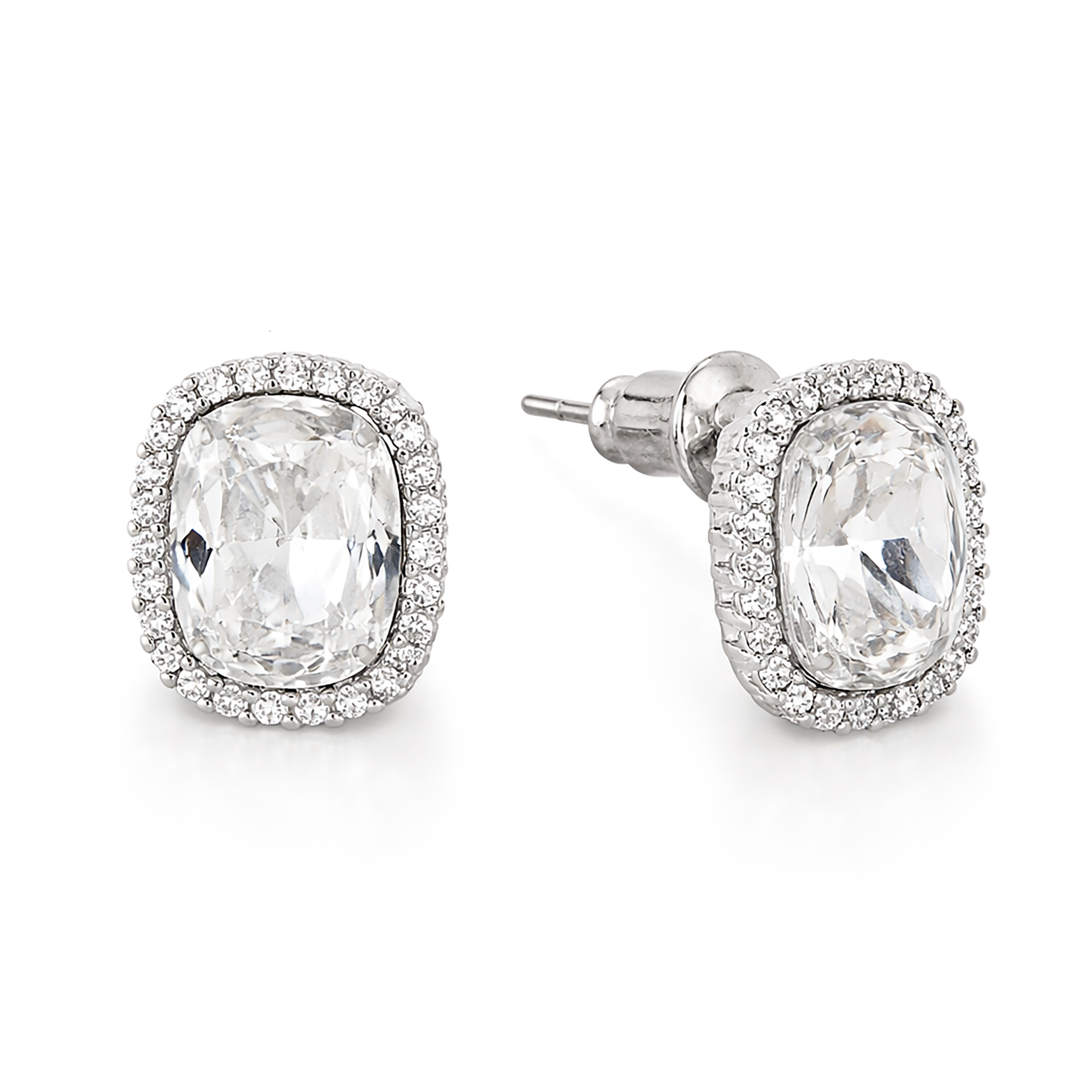 Halo Cushion-Cut Stud Earrings - Clear
