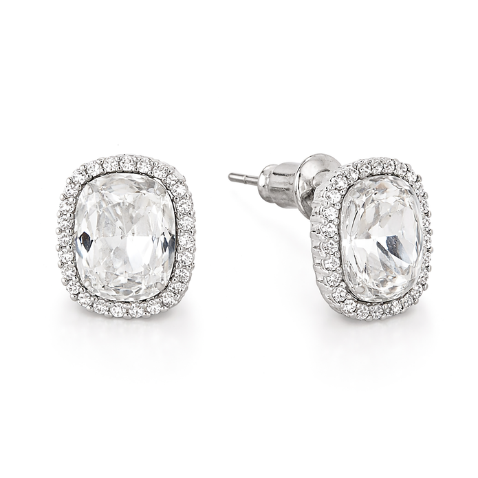 Halo Cushion-Cut Stud Earrings - Clear