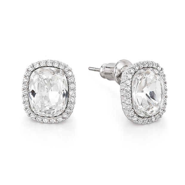 Halo Cushion-Cut Stud Earrings - Clear