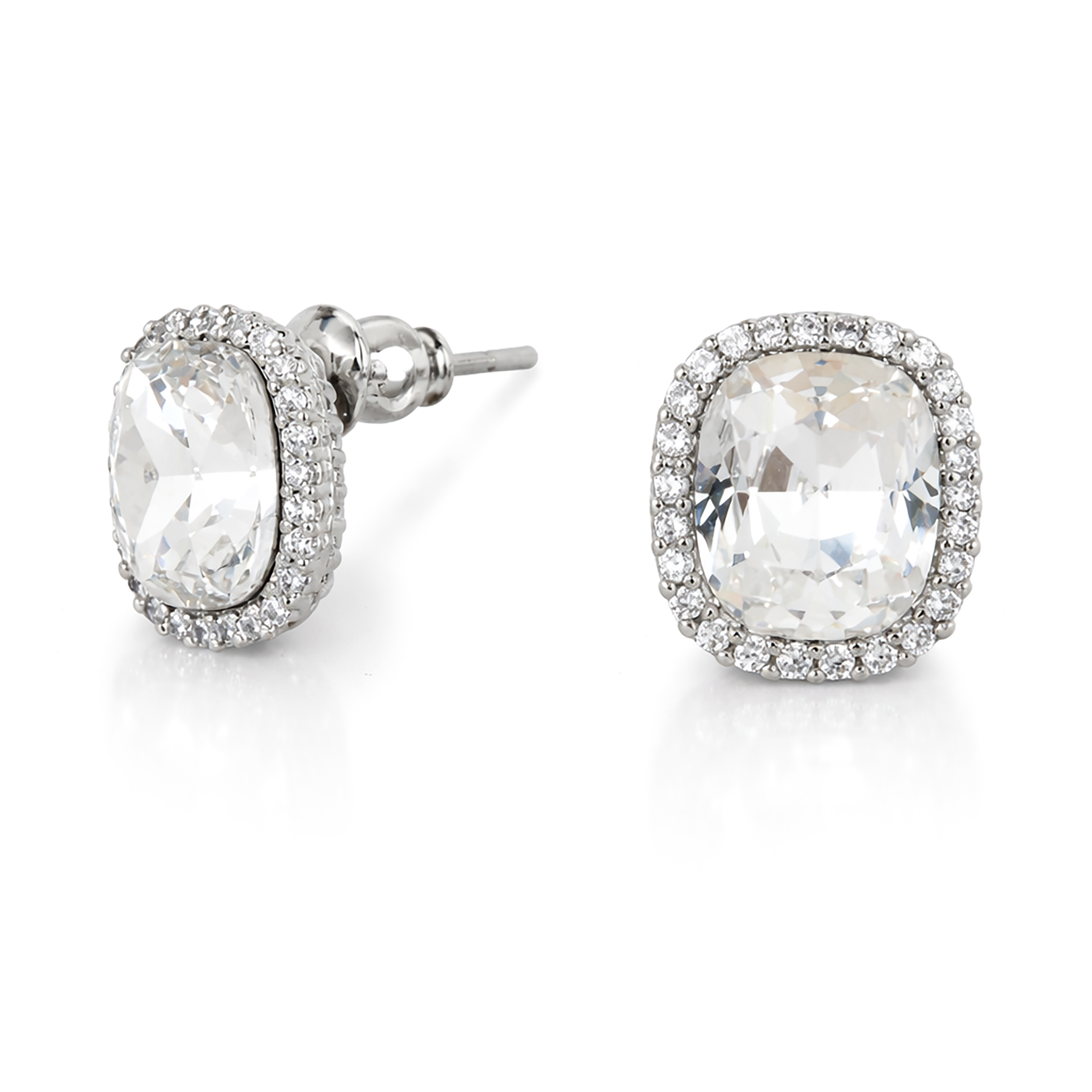 Halo Cushion-Cut Stud Earrings - Clear