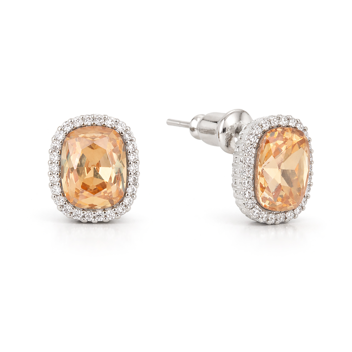 Halo Cushion-Cut Stud Earrings - Citrine
