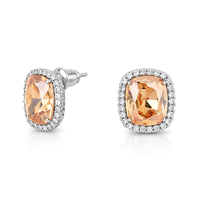 Halo Cushion-Cut Stud Earrings - Citrine
