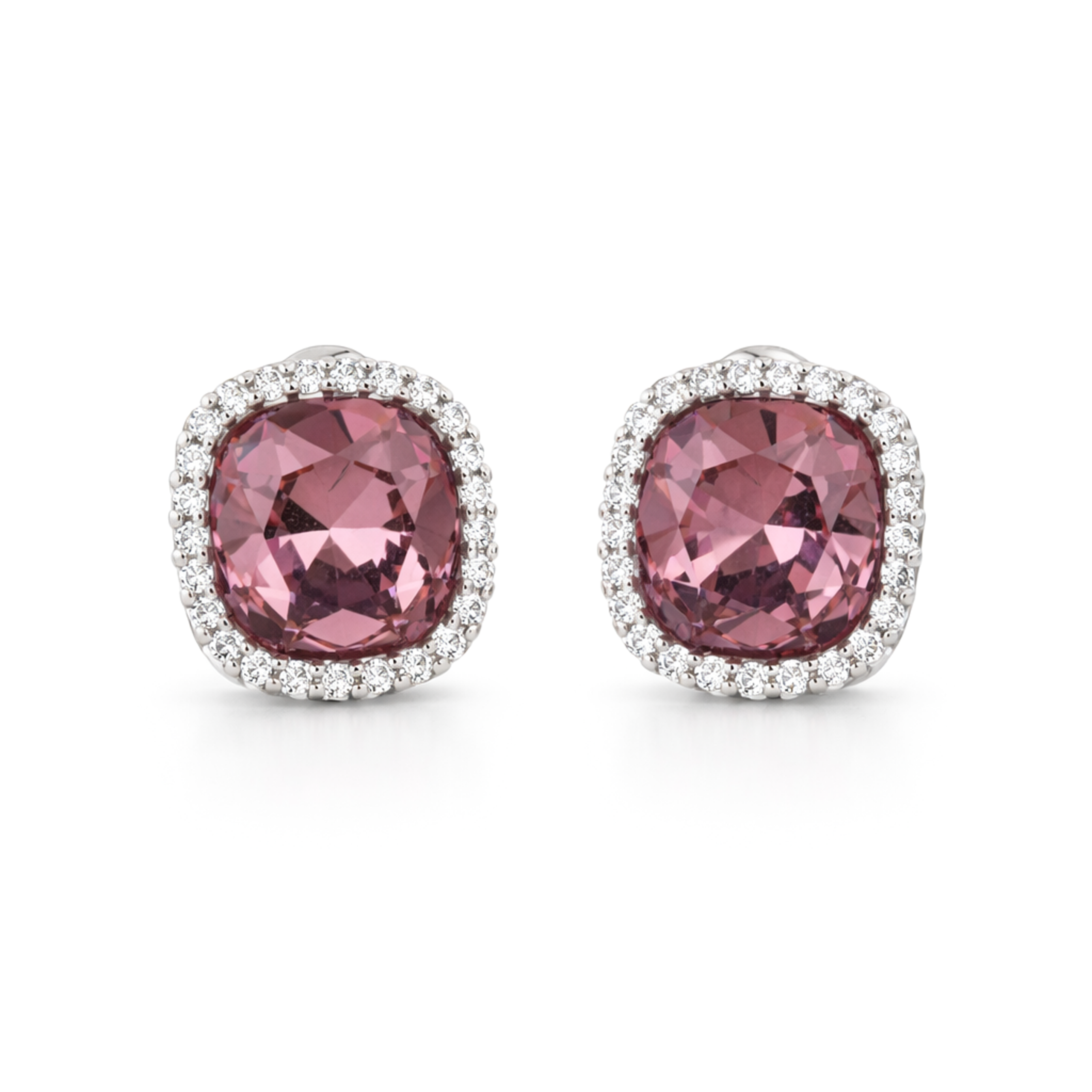 Petite Cushion Halo Stud Earrings - Burgundy