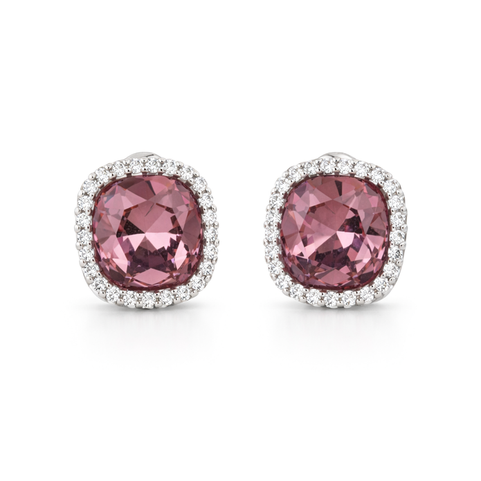 Petite Cushion Halo Stud Earrings - Burgundy