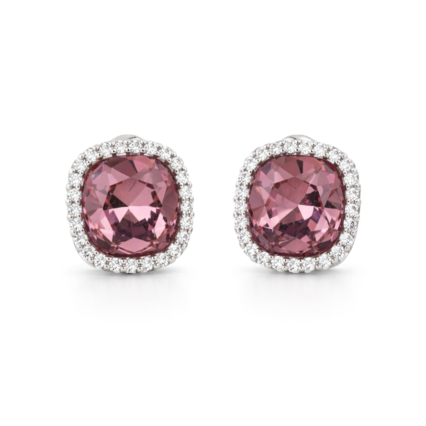 Petite Cushion Halo Stud Earrings - Burgundy