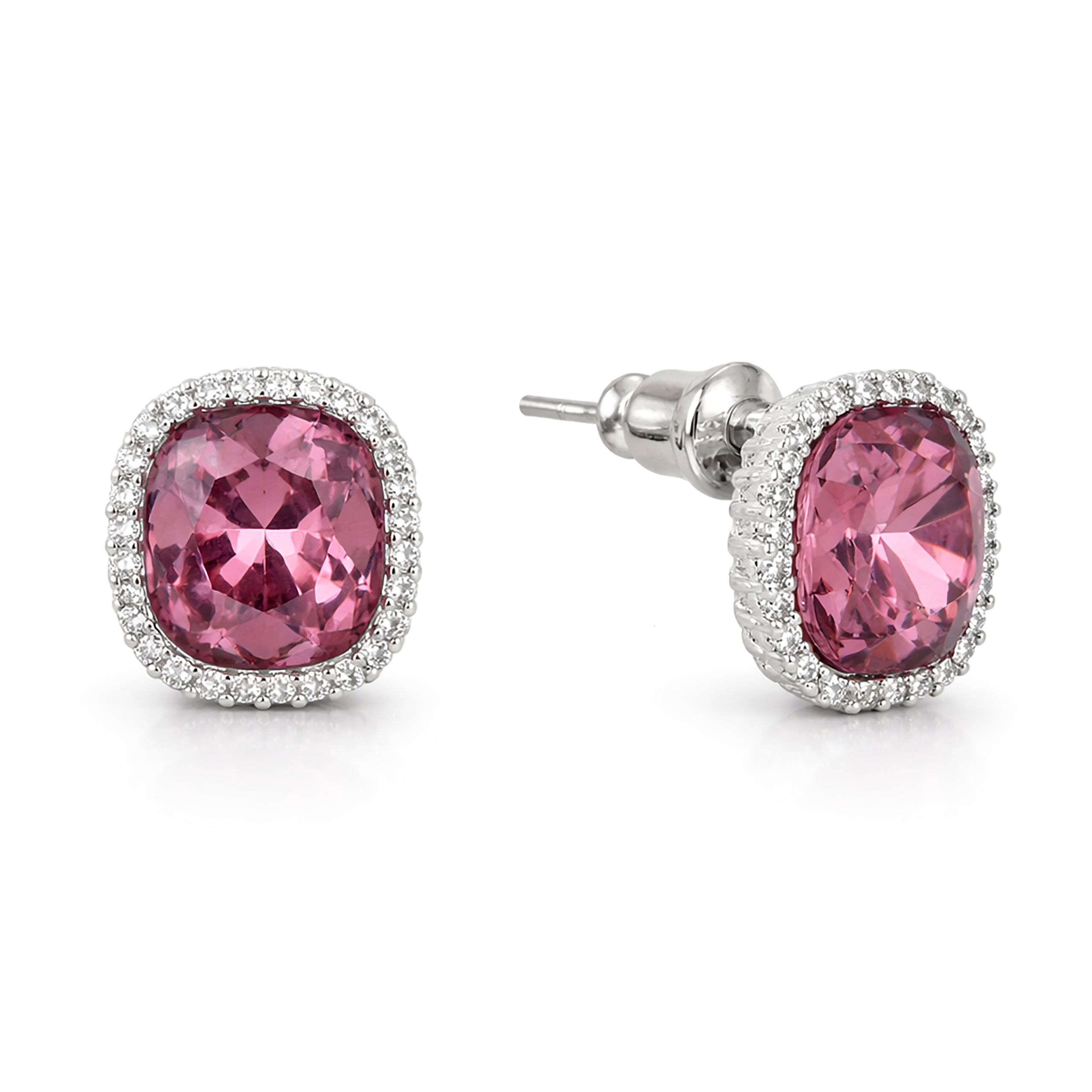 Petite Cushion Halo Stud Earrings - Burgundy
