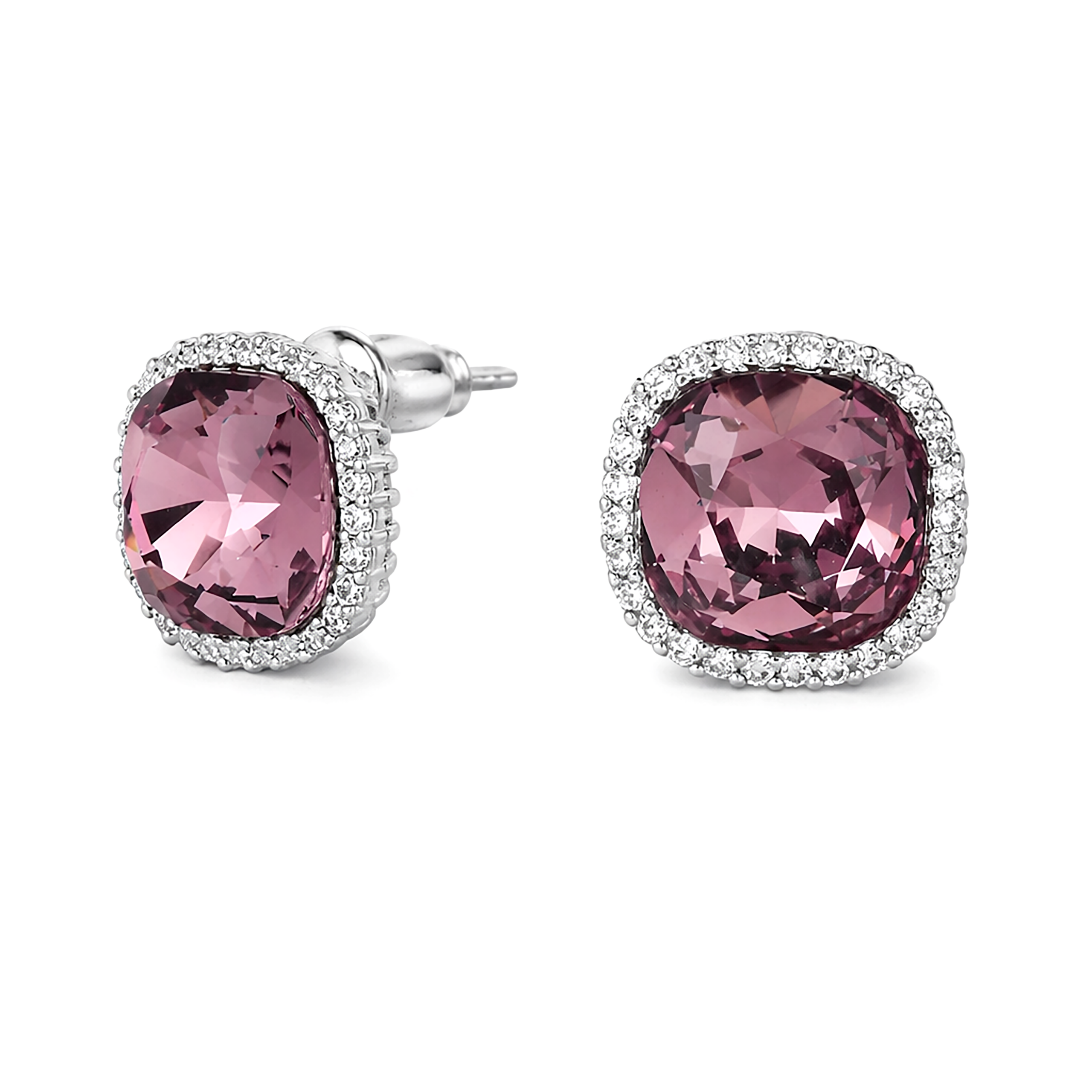 Petite Cushion Halo Stud Earrings - Burgundy