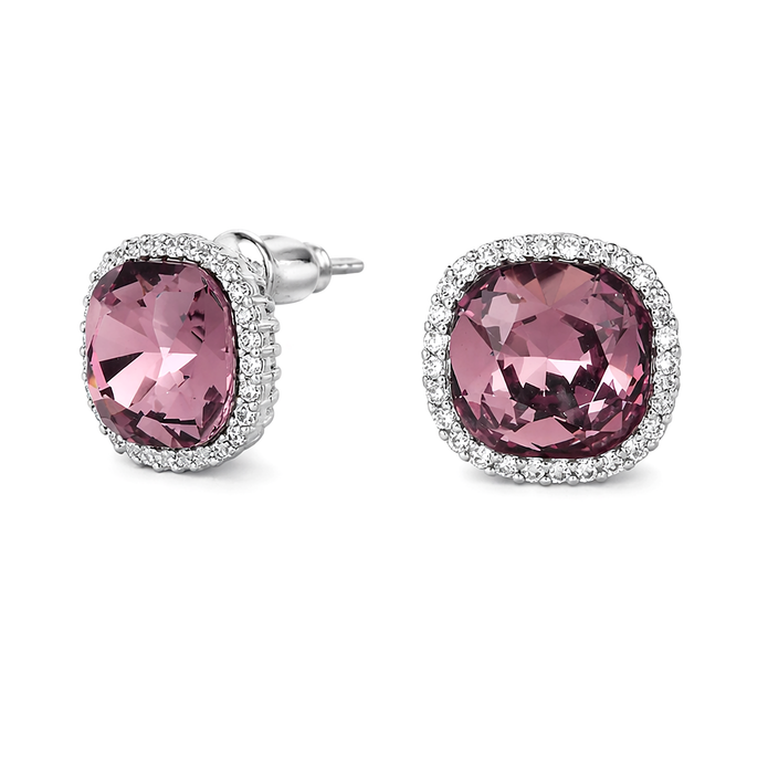 Petite Cushion Halo Stud Earrings - Burgundy