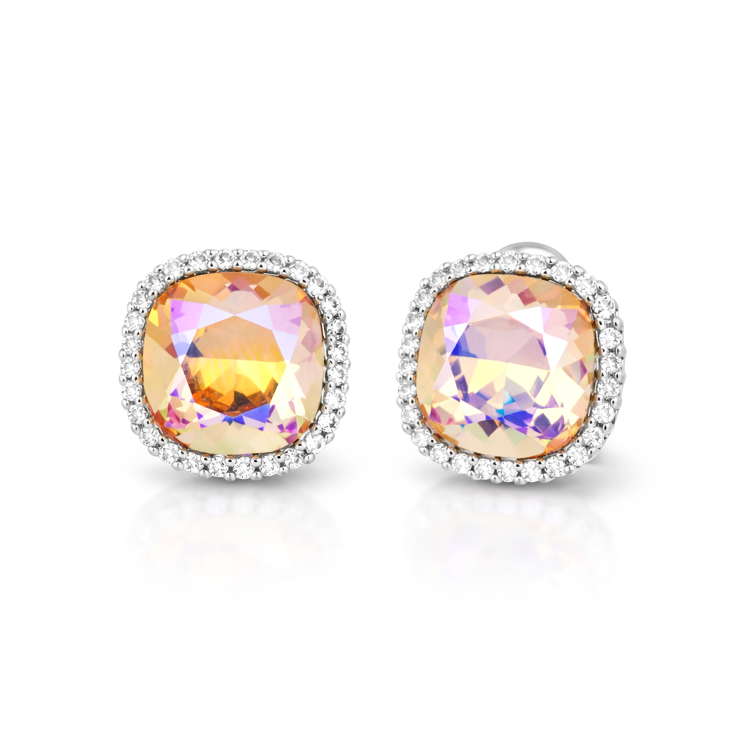 Petite Cushion Halo Stud Earrings - Aurora