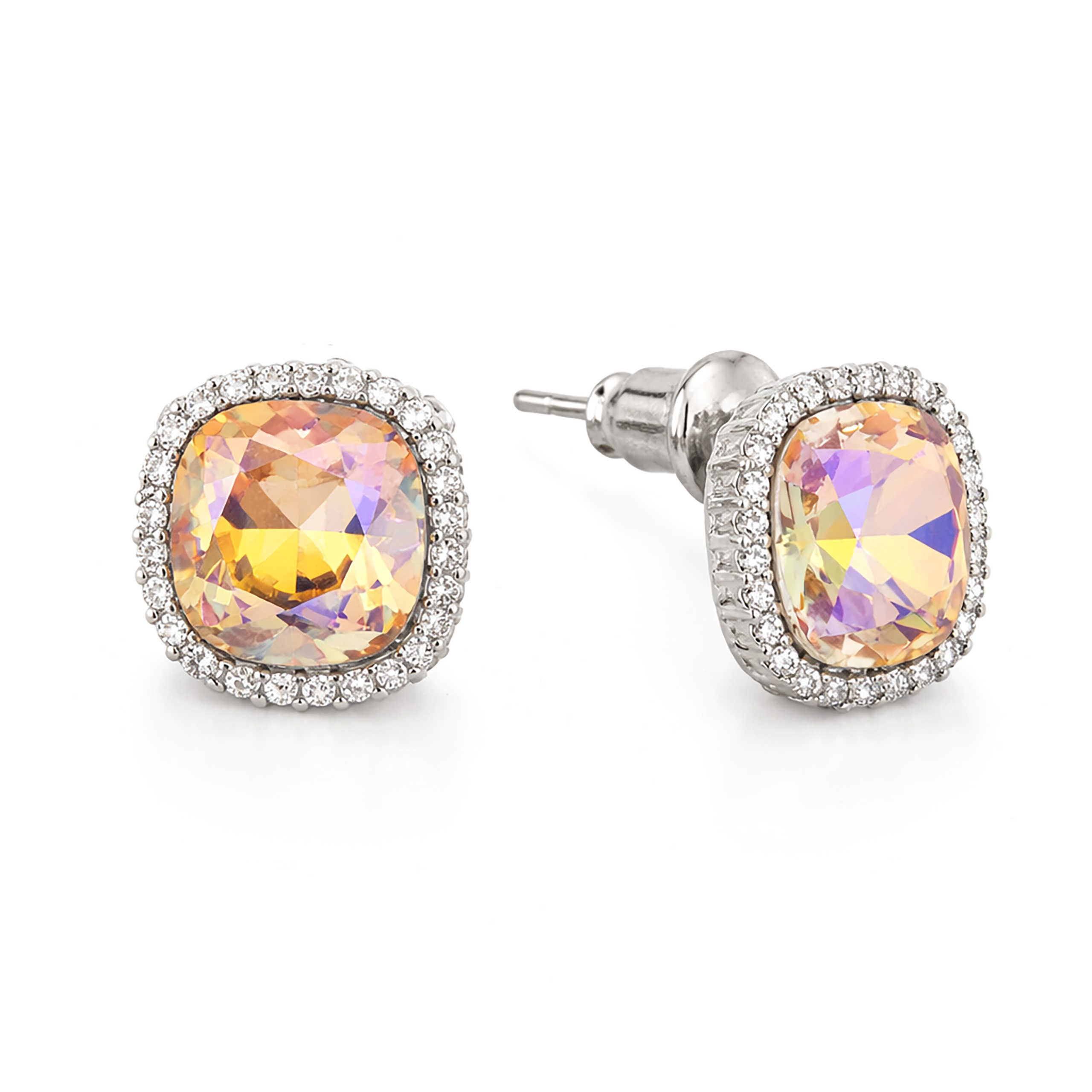 Petite Cushion Halo Stud Earrings - Aurora