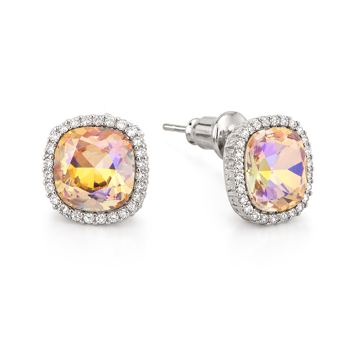 Petite Cushion Halo Stud Earrings - Aurora