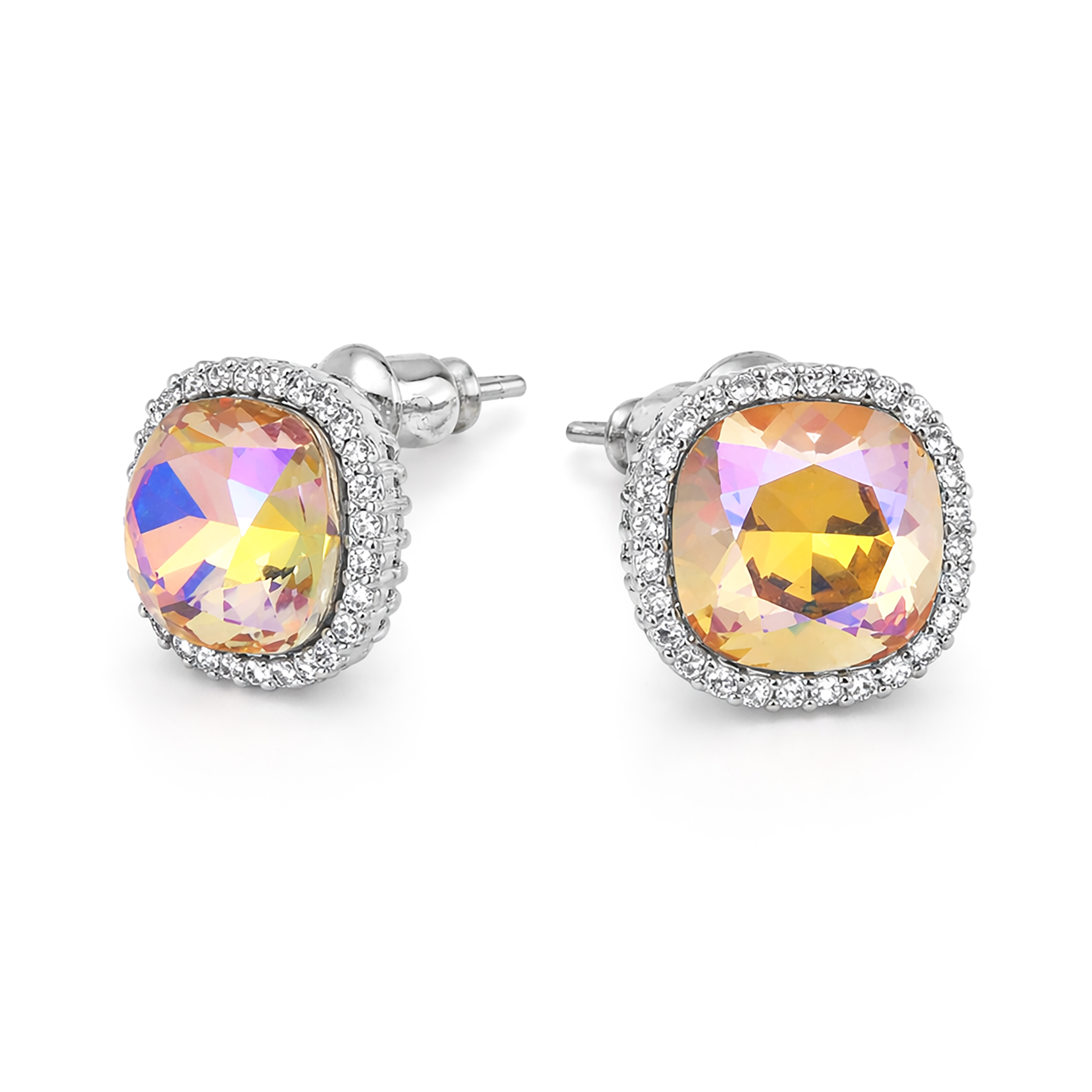 Petite Cushion Halo Stud Earrings - Aurora