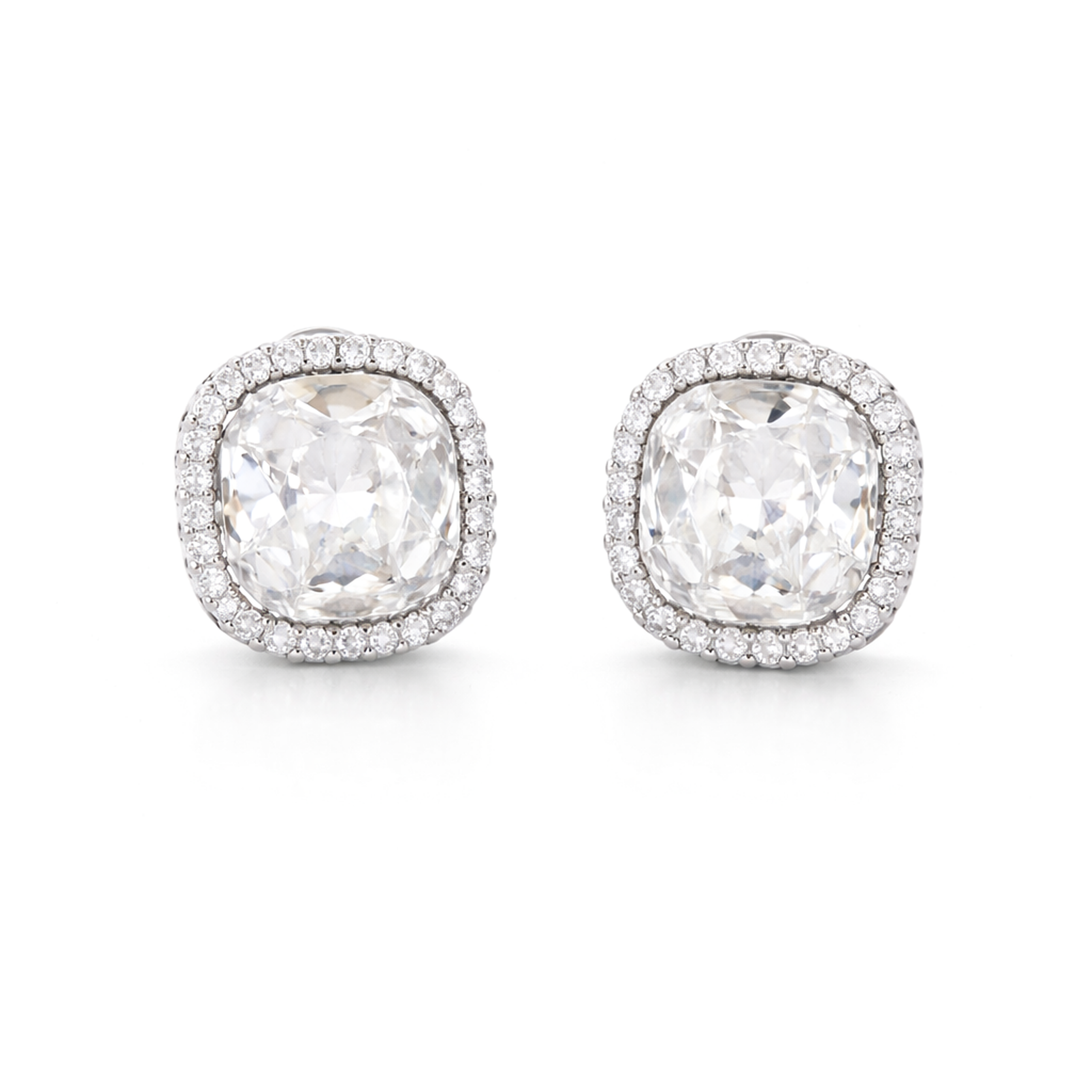 Petite Cushion Halo Stud Earrings - Clear
