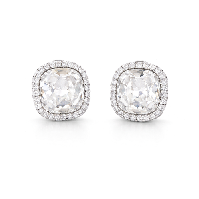 Petite Cushion Halo Stud Earrings - Clear