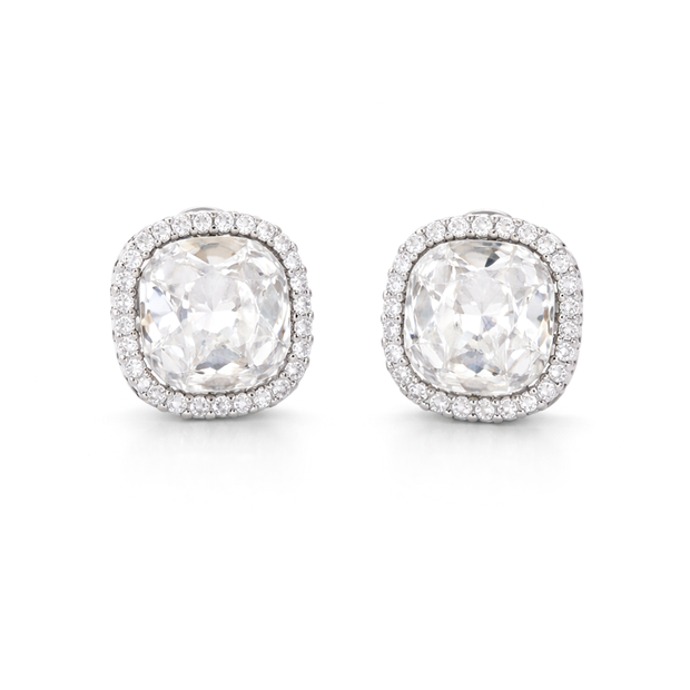 Petite Cushion Halo Stud Earrings - Clear