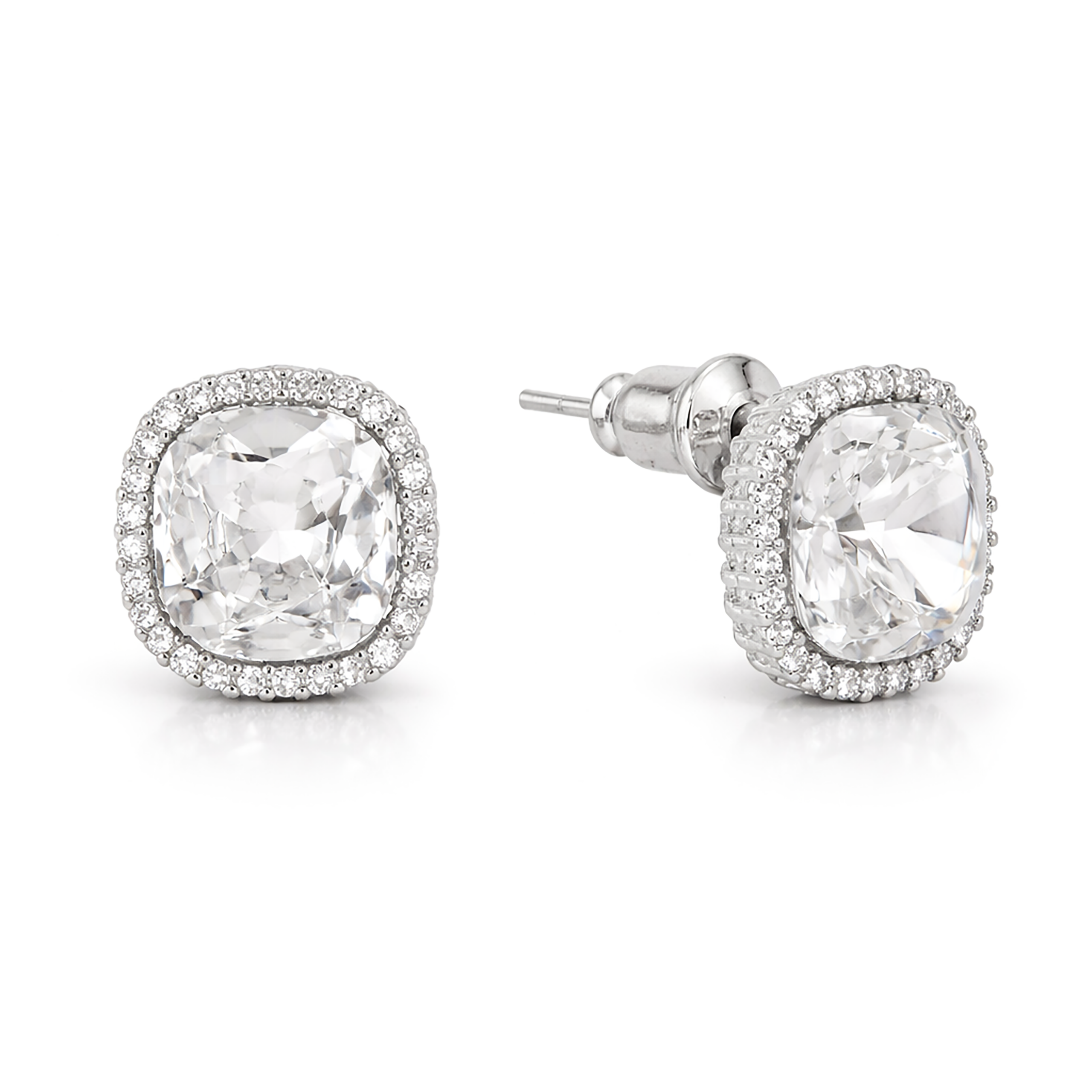 Petite Cushion Halo Stud Earrings - Clear