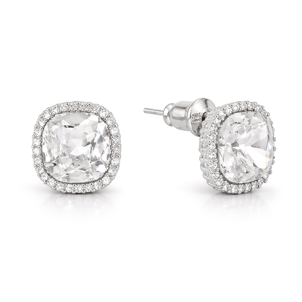 Petite Cushion Halo Stud Earrings - Clear