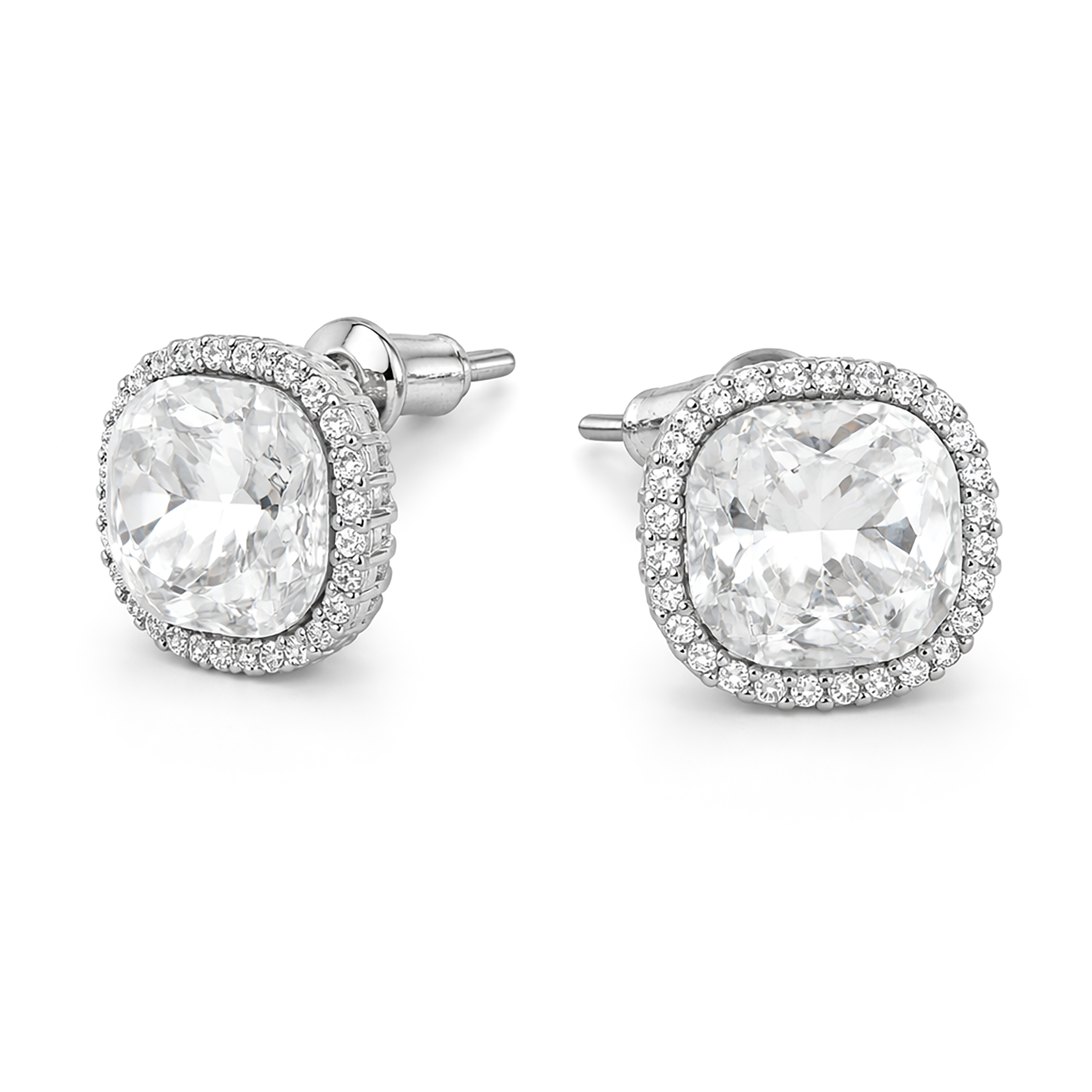 Petite Cushion Halo Stud Earrings - Clear