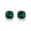 Petite Cushion Halo Stud Earrings - Emerald Green