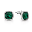 Petite Cushion Halo Stud Earrings - Emerald Green