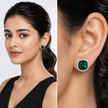 Petite Cushion Halo Stud Earrings - Emerald Green