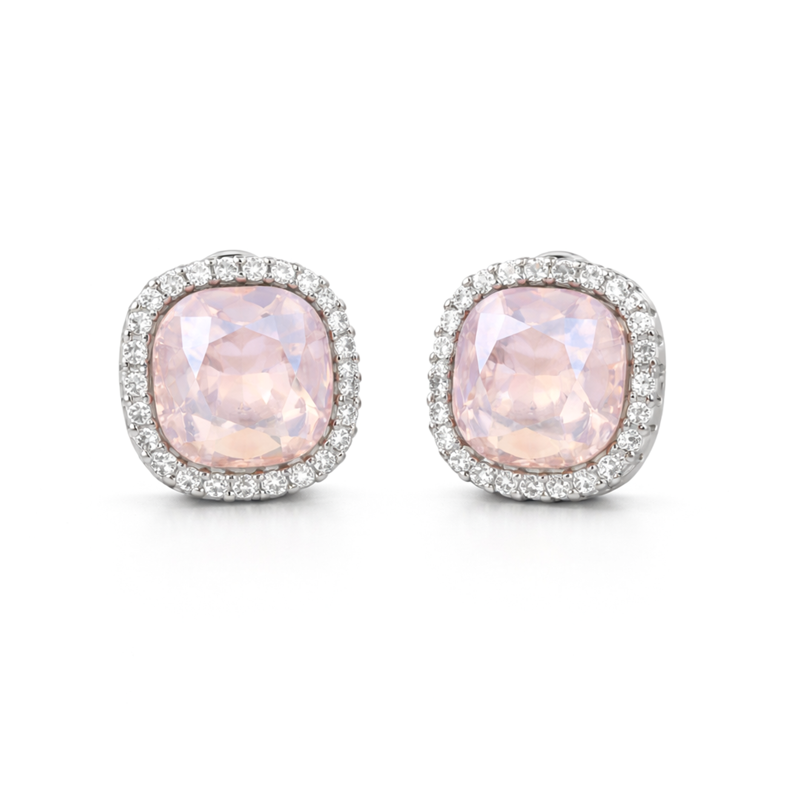 Petite Cushion Halo Stud Earrings - Rose Quartz