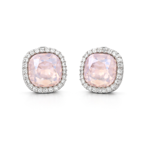 Petite Cushion Halo Stud Earrings - Rose Quartz