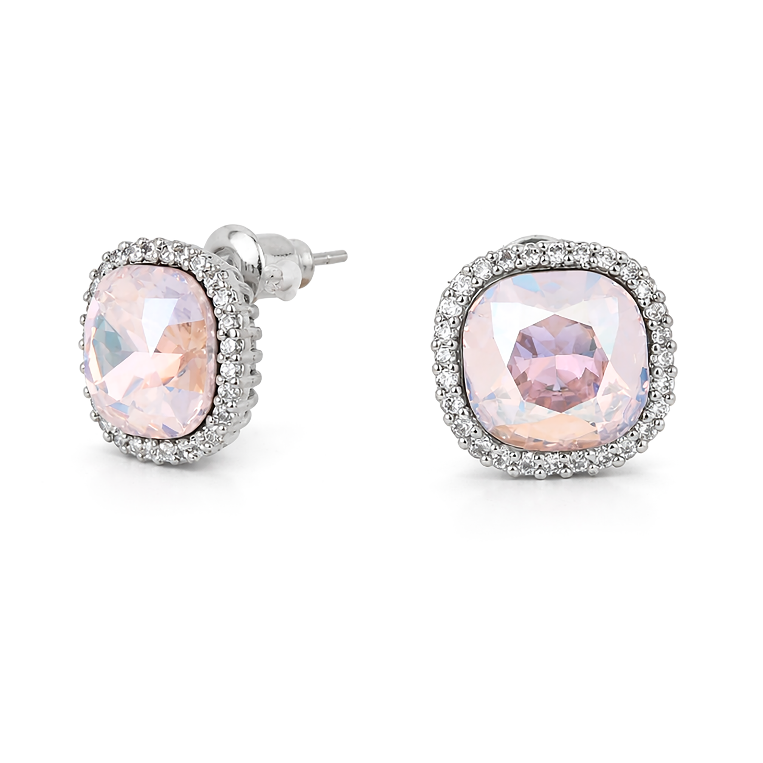 Petite Cushion Halo Stud Earrings - Rose Quartz