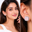 Petite Cushion Halo Stud Earrings - Rose Quartz