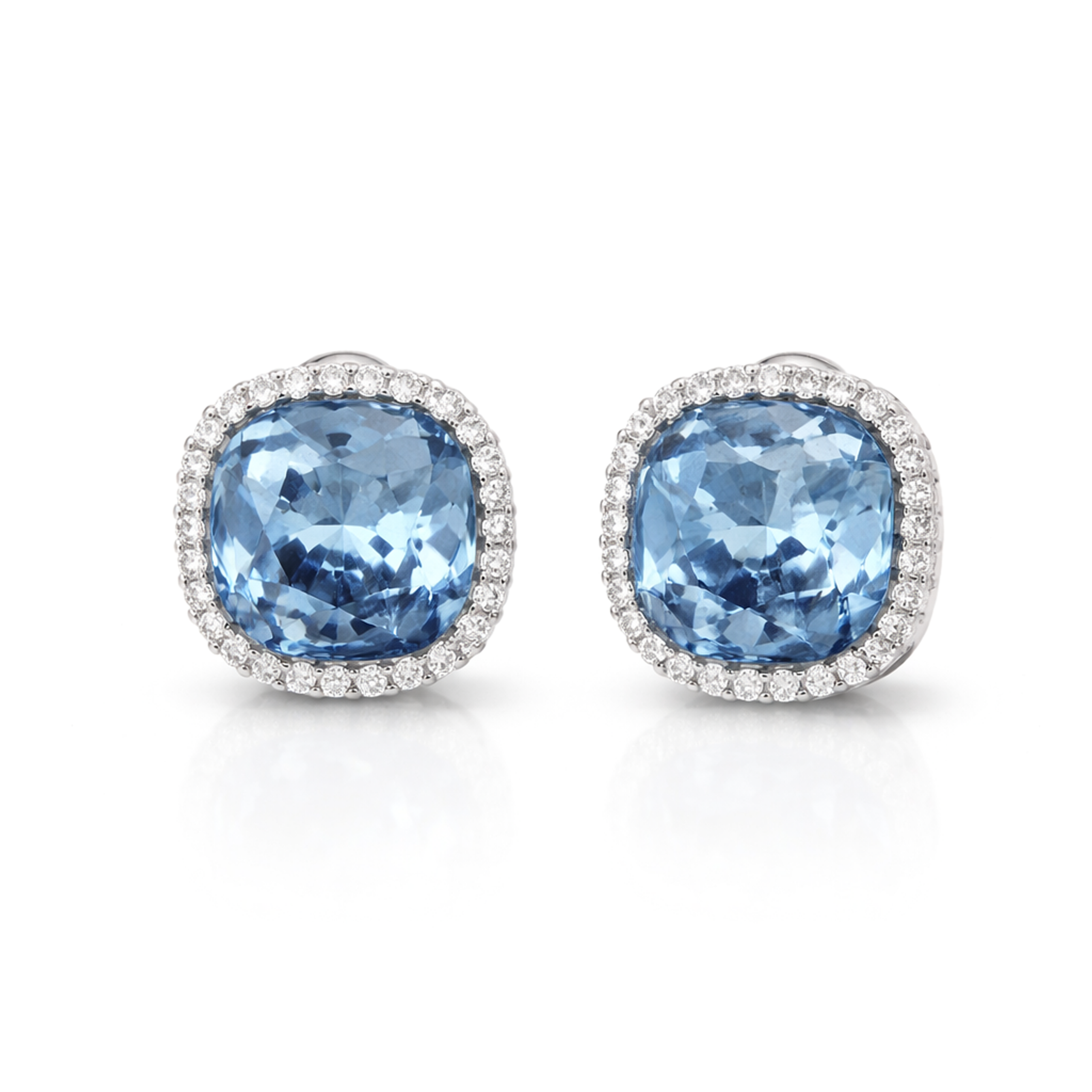 Petite Cushion Halo Stud Earrings - Aqua Blue