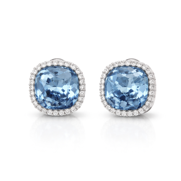 Petite Cushion Halo Stud Earrings - Aqua Blue