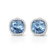 Petite Cushion Halo Stud Earrings - Aqua Blue