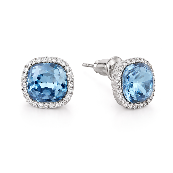 Petite Cushion Halo Stud Earrings - Aqua Blue