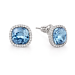 Petite Cushion Halo Stud Earrings - Aqua Blue