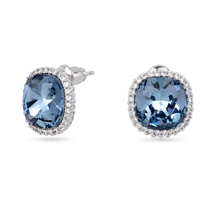 Petite Cushion Halo Stud Earrings - Aqua Blue